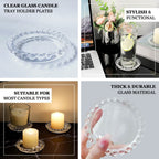 6 - Pack Glass Pillar Candle Holder Plates Clear with Beaded Rims - Transparent Small Round Coaster Trays 4" - Bell Racket Store