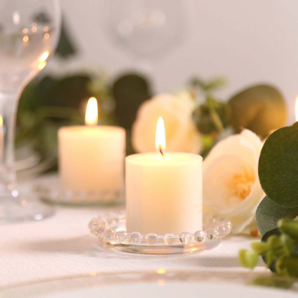 6 - Pack Glass Pillar Candle Holder Plates Clear with Beaded Rims - Transparent Small Round Coaster Trays 4" - Bell Racket Store