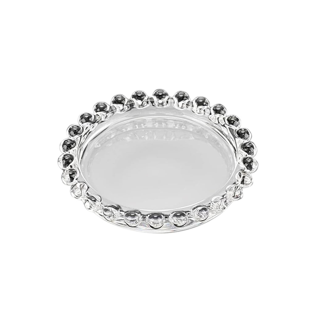 6 - Pack Glass Pillar Candle Holder Plates Clear with Beaded Rims - Transparent Small Round Coaster Trays 4" - Bell Racket Store