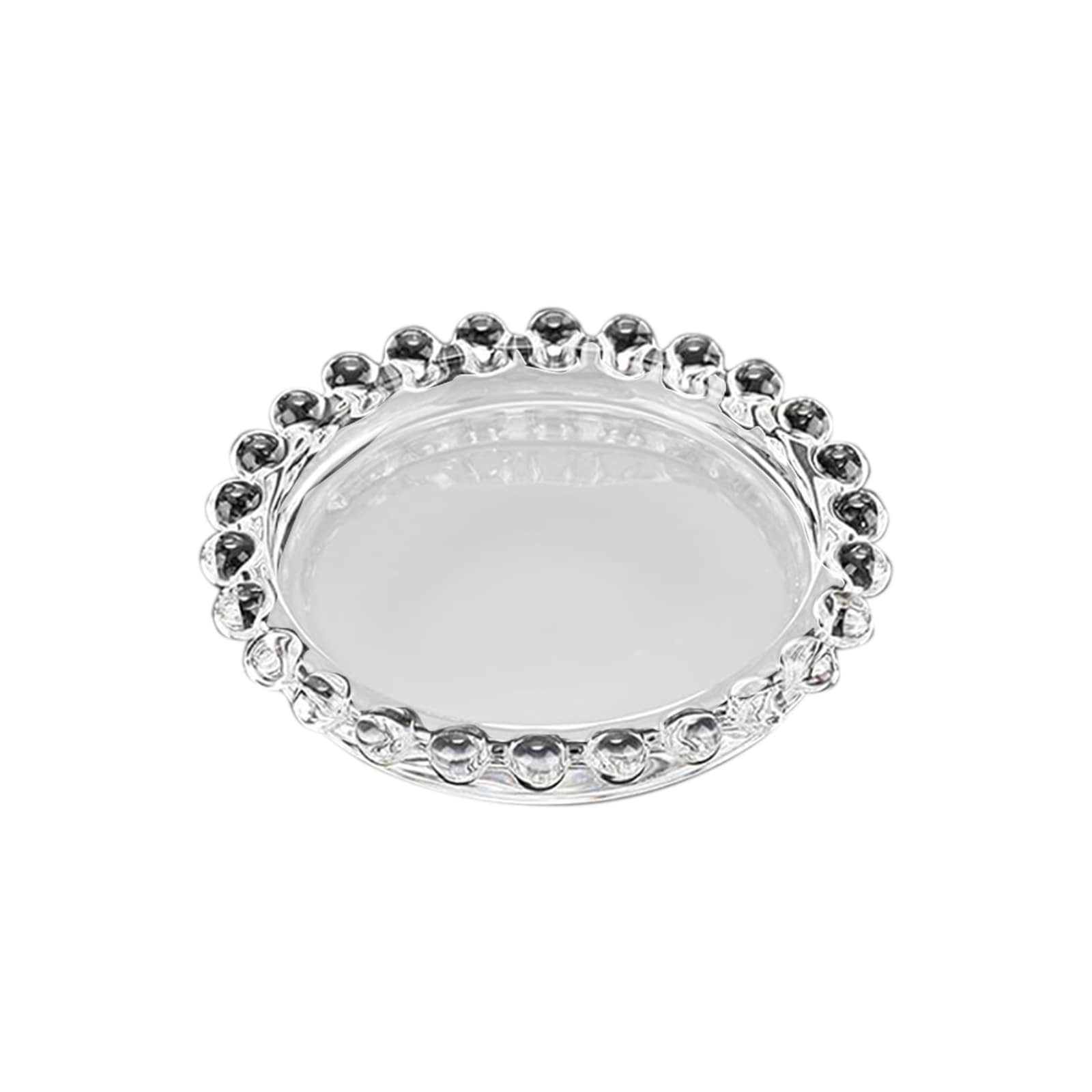 6 - Pack Glass Pillar Candle Holder Plates Clear with Beaded Rims - Transparent Small Round Coaster Trays 4" - Bell Racket Store