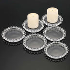 6 - Pack Glass Pillar Candle Holder Plates Clear with Beaded Rims - Transparent Small Round Coaster Trays 4" - Bell Racket Store