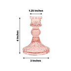 6 - Pack Glass Taper Candlestick Holders Diamond Pattern Design Dusty Rose - Reversible Crystal Pillar Votive Stands 4" - Bell Racket Store