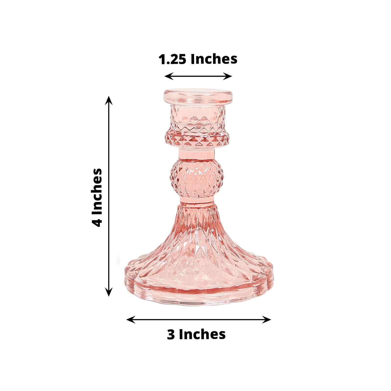 6 - Pack Glass Taper Candlestick Holders Diamond Pattern Design Dusty Rose - Reversible Crystal Pillar Votive Stands 4" - Bell Racket Store