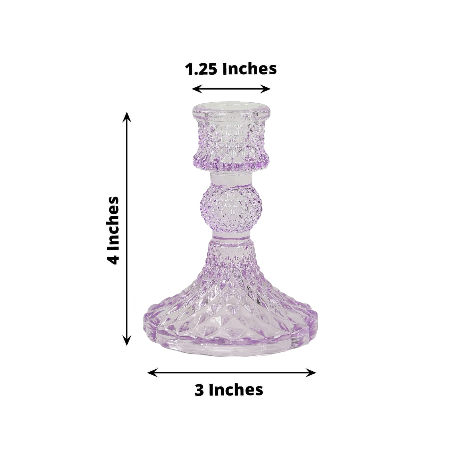 6 - Pack Glass Taper Candlestick Holders Diamond Pattern Design Lavender Lilac - Reversible Crystal Pillar Votive Stands 4" - Bell Racket Store