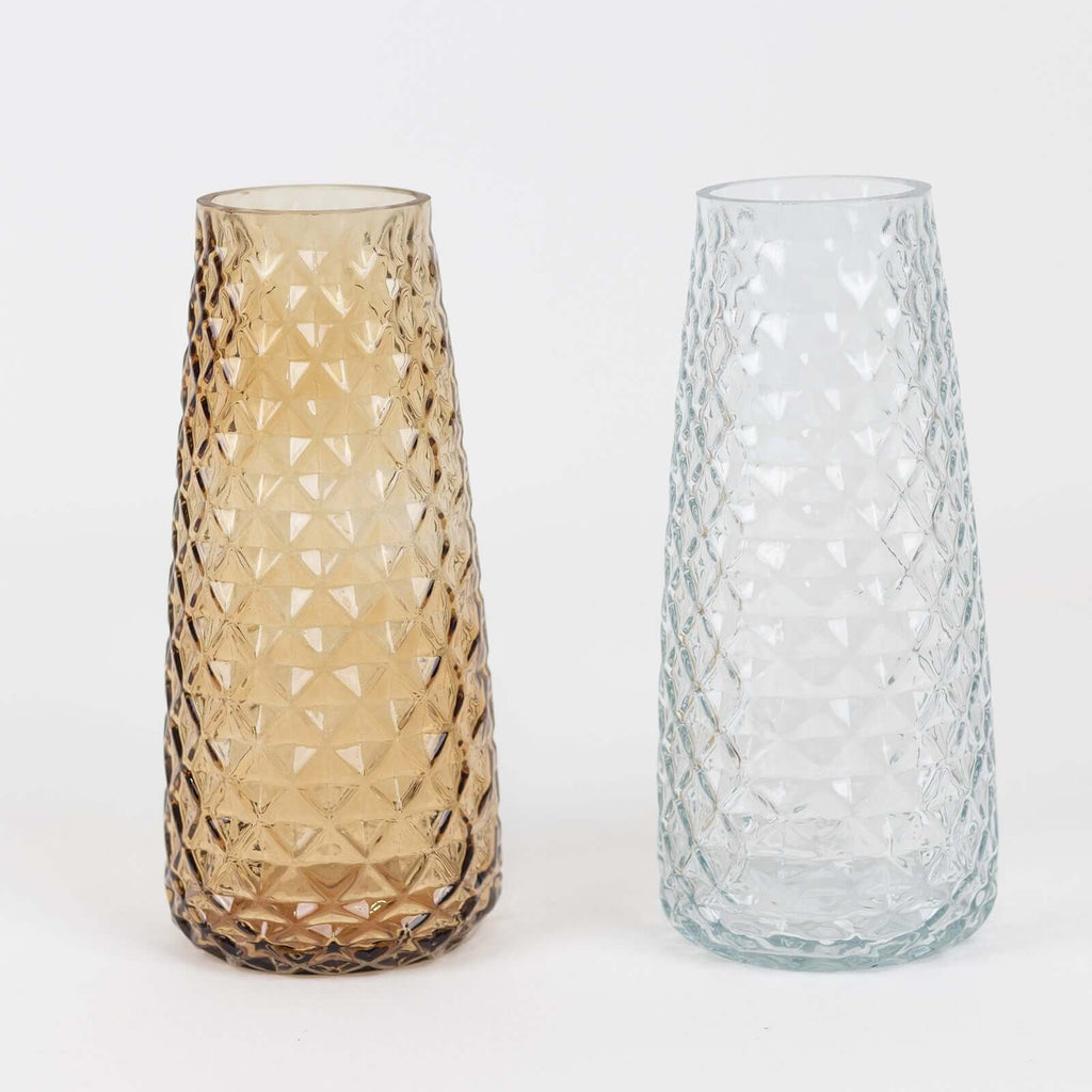 6 - Pack Glass Urn Vases Amber Gold with Diamond Crystal Cut Pattern - Stylish Decorative Design for Event Decor 8.5" - Bell Racket Store
