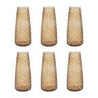 6 - Pack Glass Urn Vases Amber Gold with Diamond Crystal Cut Pattern - Stylish Decorative Design for Event Decor 8.5" - Bell Racket Store