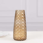 6 - Pack Glass Urn Vases Amber Gold with Diamond Crystal Cut Pattern - Stylish Decorative Design for Event Decor 8.5" - Bell Racket Store