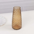 6 - Pack Glass Urn Vases Amber Gold with Diamond Crystal Cut Pattern - Stylish Decorative Design for Event Decor 8.5" - Bell Racket Store