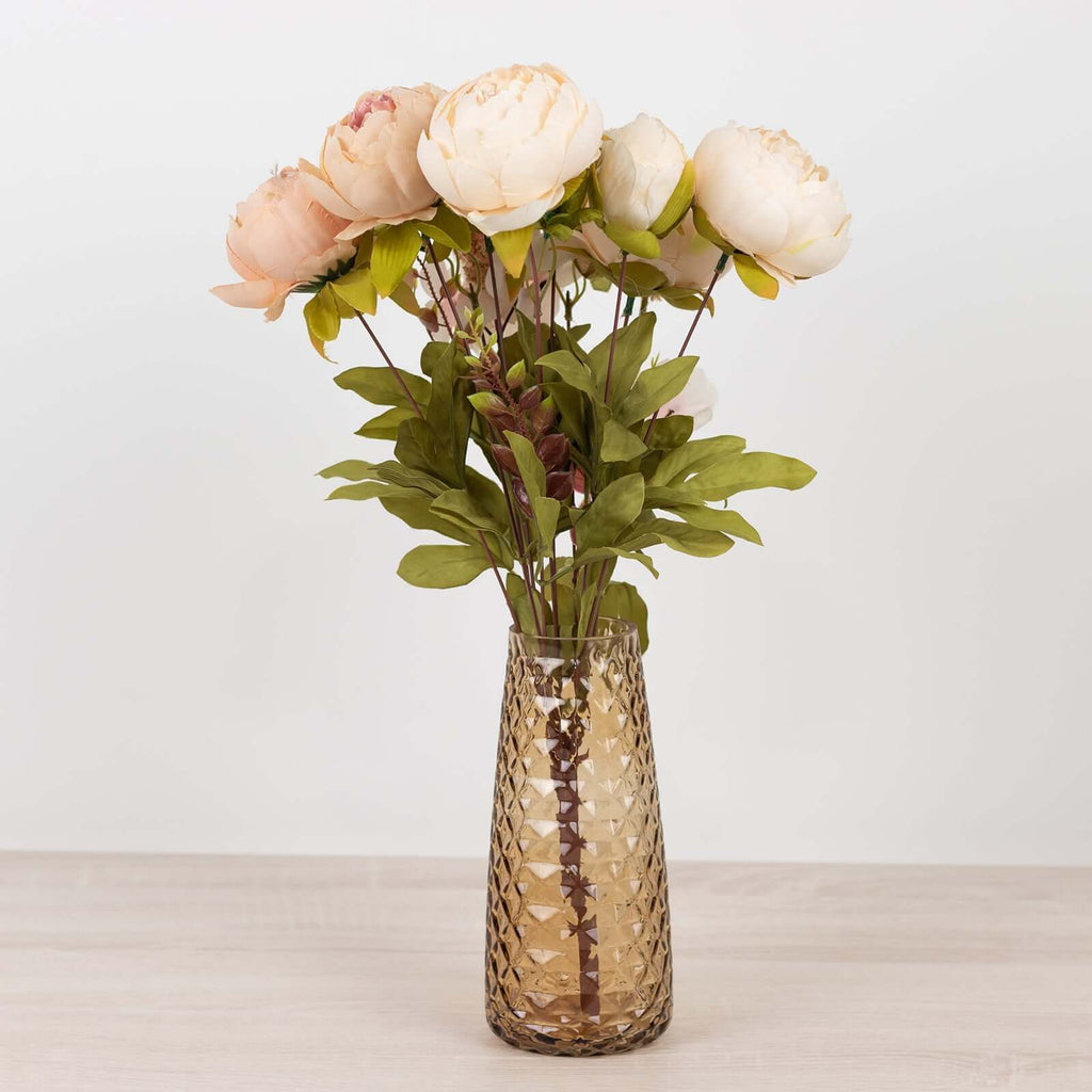 6 - Pack Glass Urn Vases Amber Gold with Diamond Crystal Cut Pattern - Stylish Decorative Design for Event Decor 8.5" - Bell Racket Store