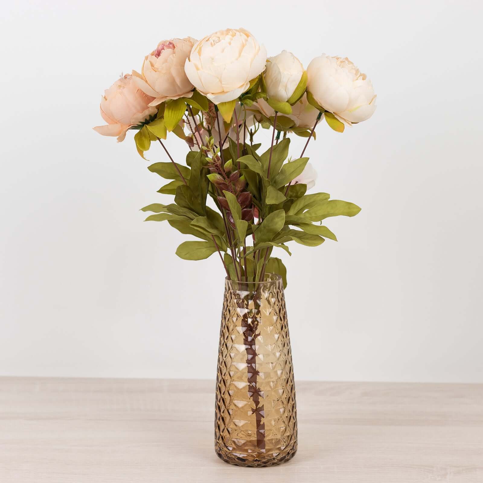 6 - Pack Glass Urn Vases Amber Gold with Diamond Crystal Cut Pattern - Stylish Decorative Design for Event Decor 8.5" - Bell Racket Store