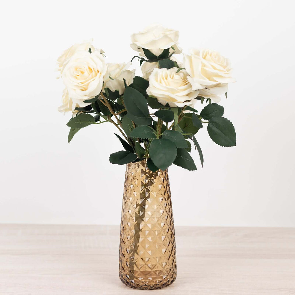 6 - Pack Glass Urn Vases Amber Gold with Diamond Crystal Cut Pattern - Stylish Decorative Design for Event Decor 8.5" - Bell Racket Store