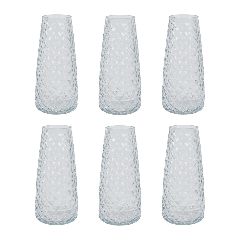 6 - Pack Glass Urn Vases Clear with Diamond Crystal Cut Pattern - Stylish Decorative Design for Event Decor 8.5" - Bell Racket Store