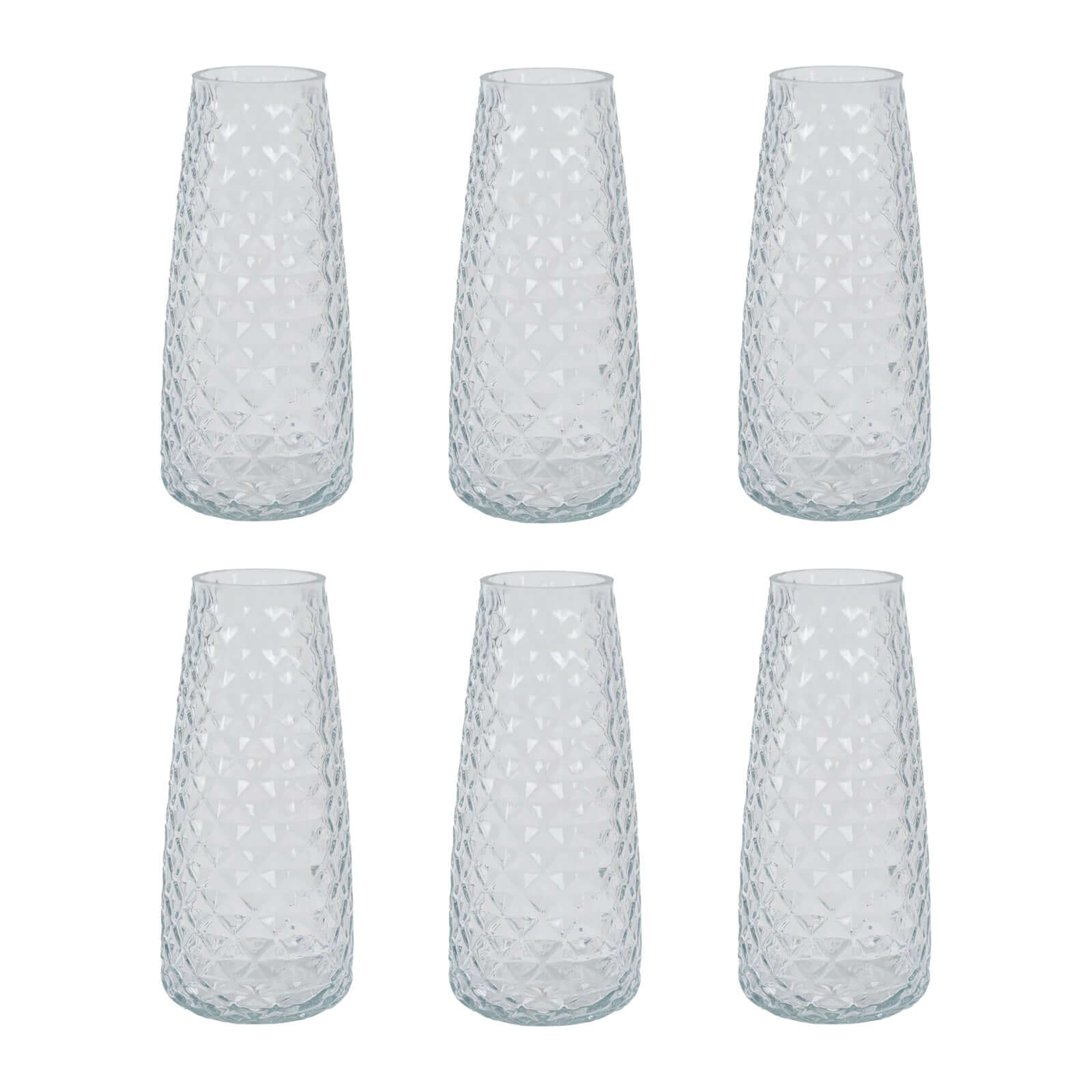 6 - Pack Glass Urn Vases Clear with Diamond Crystal Cut Pattern - Stylish Decorative Design for Event Decor 8.5" - Bell Racket Store