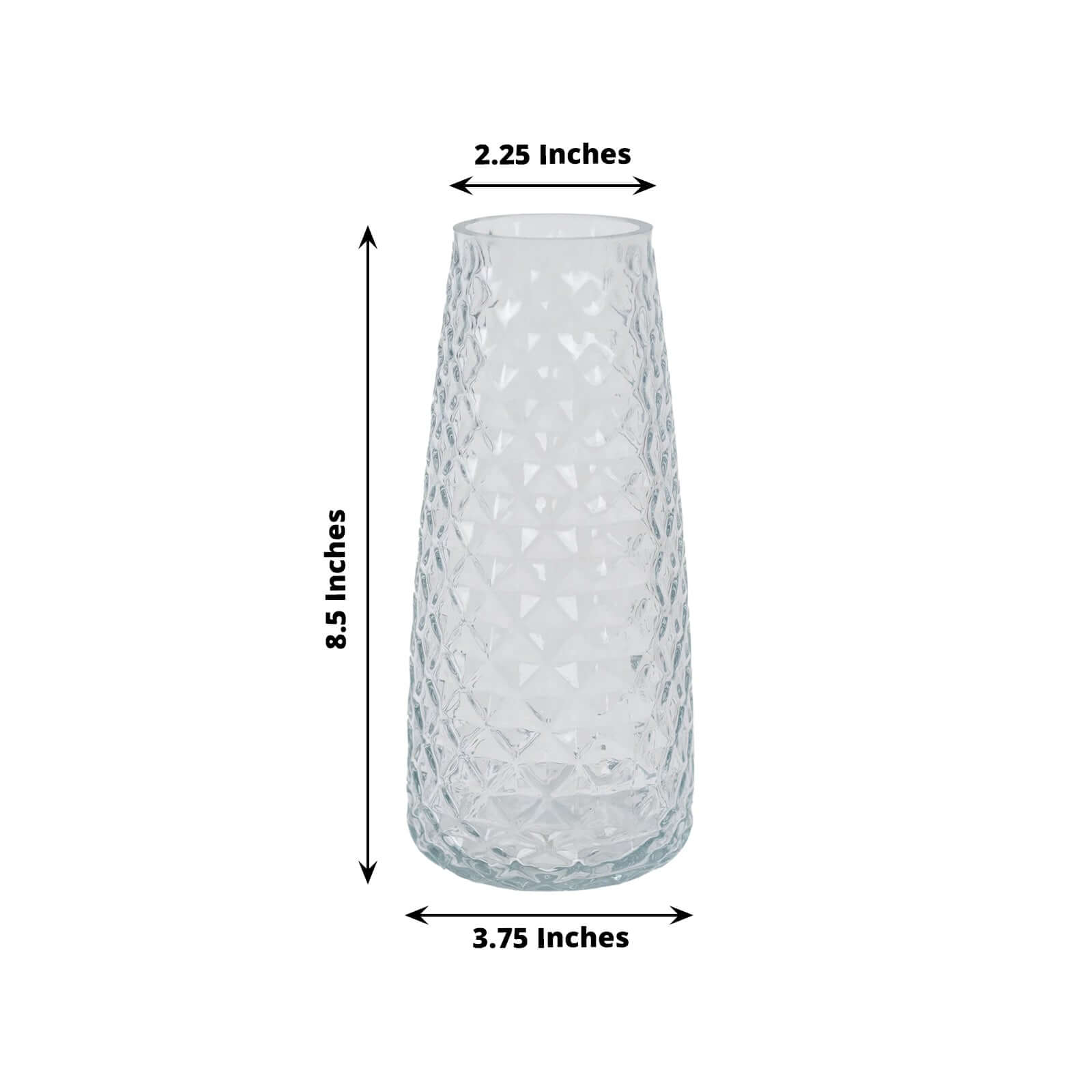 6 - Pack Glass Urn Vases Clear with Diamond Crystal Cut Pattern - Stylish Decorative Design for Event Decor 8.5" - Bell Racket Store