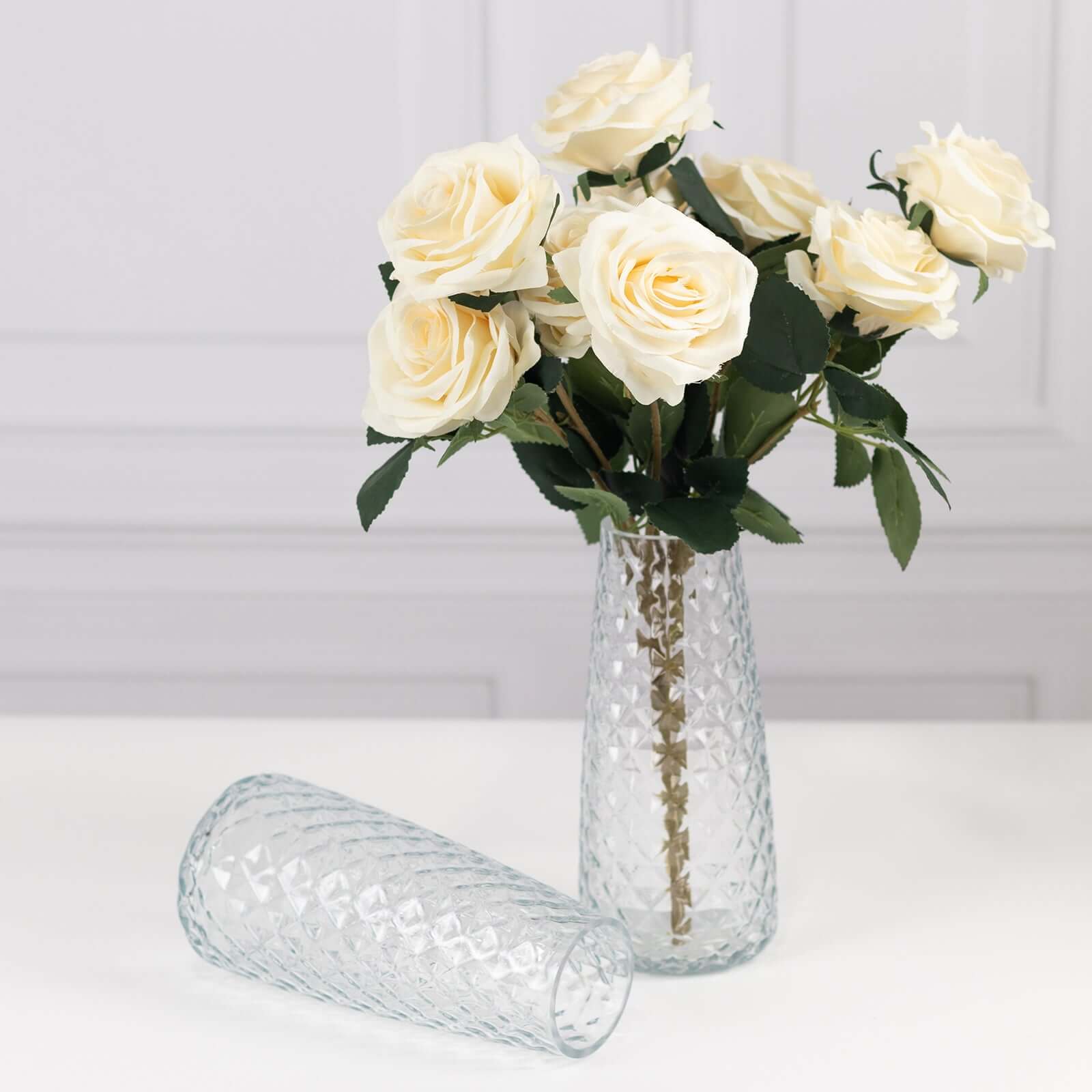 6 - Pack Glass Urn Vases Clear with Diamond Crystal Cut Pattern - Stylish Decorative Design for Event Decor 8.5" - Bell Racket Store