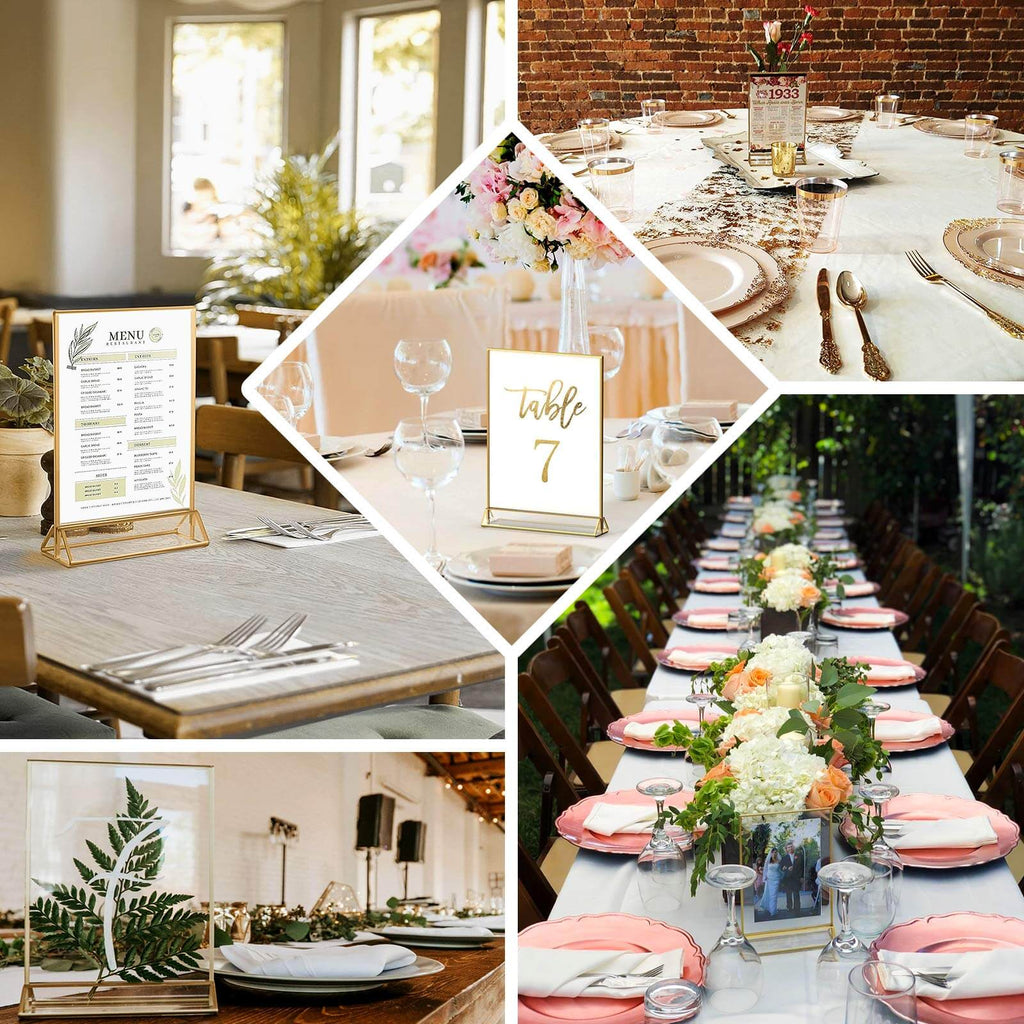 6 - Pack Gold Acrylic Rectangular Frame Sign Holders Clear Double - Sided Display with White Cardboard - Suitable for Banquets 9"x11" - Bell Racket Store