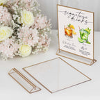 6 - Pack Gold Acrylic Rectangular Frame Sign Holders Clear Double - Sided Display with White Cardboard - Suitable for Banquets 9"x11" - Bell Racket Store