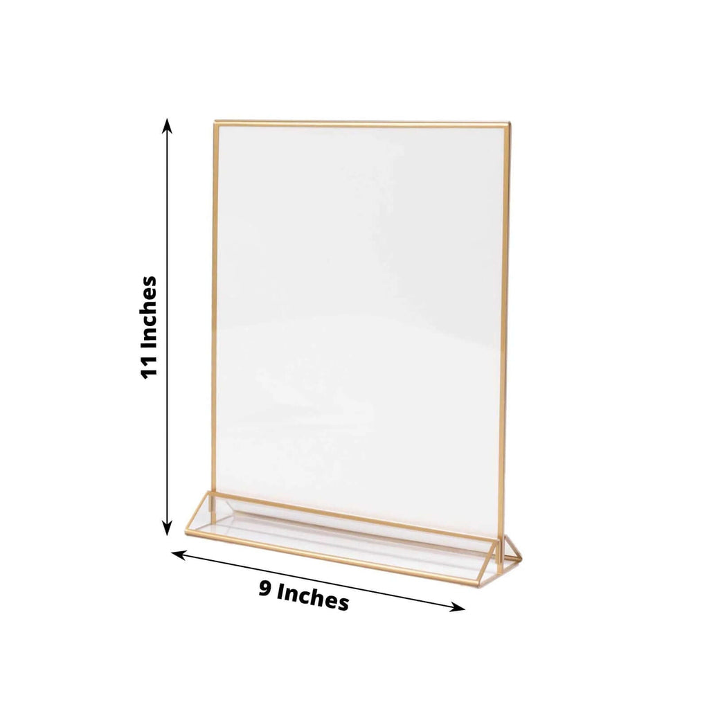 6 - Pack Gold Acrylic Rectangular Frame Sign Holders Clear Double - Sided Display with White Cardboard - Suitable for Banquets 9"x11" - Bell Racket Store