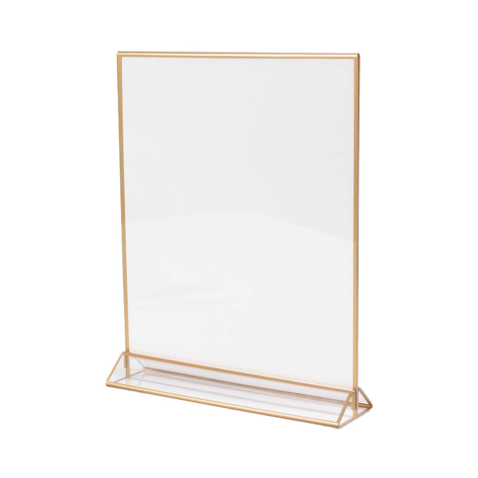 6 - Pack Gold Acrylic Rectangular Frame Sign Holders Clear Double - Sided Display with White Cardboard - Suitable for Banquets 9"x11" - Bell Racket Store