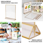 6 - Pack Gold Acrylic Rectangular Frame Sign Holders Clear Double - Sided Display with White Cardboard - Suitable for Banquets 9"x11" - Bell Racket Store