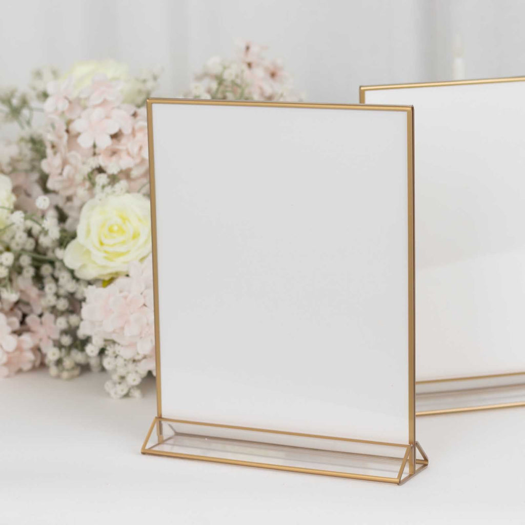 6 - Pack Gold Acrylic Rectangular Frame Sign Holders Clear Double - Sided Display with White Cardboard - Suitable for Banquets 9"x11" - Bell Racket Store