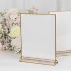 6 - Pack Gold Acrylic Rectangular Frame Sign Holders Clear Double - Sided Display with White Cardboard - Suitable for Banquets 9"x11" - Bell Racket Store
