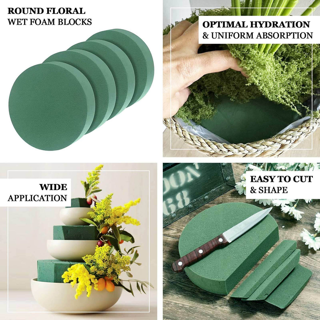 6 Pack Green Large Floral Foam Blocks for Artificial Flowers, 6" Round Wet Styrofoam Bricks Artificial Flower Arrangement Craft Supplies - Bell Racket Store
