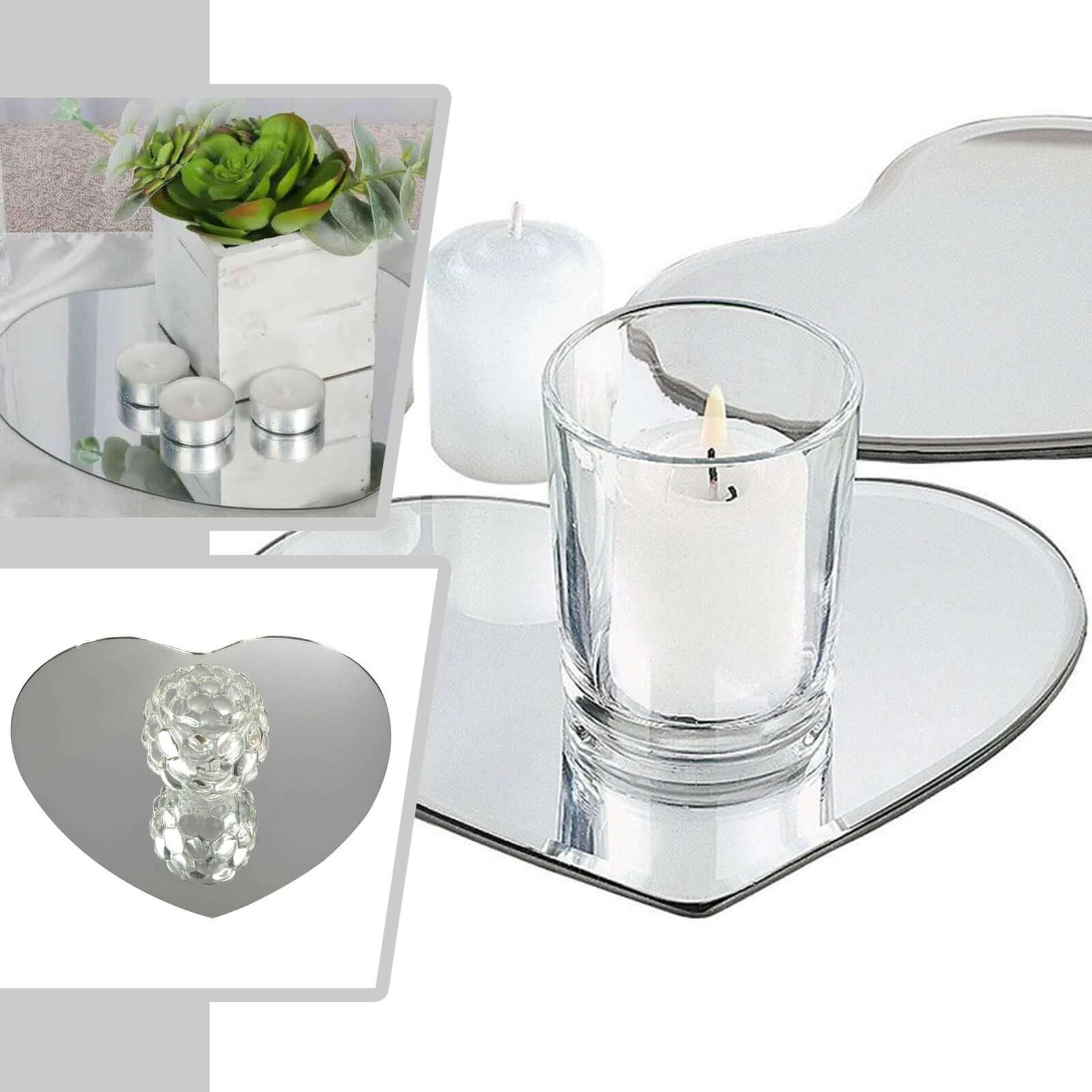6 - Pack Hanging Wall Decor Heart Glass Mirror Table Centerpiece - Reflective Decorative Display 10" - NestOCart
