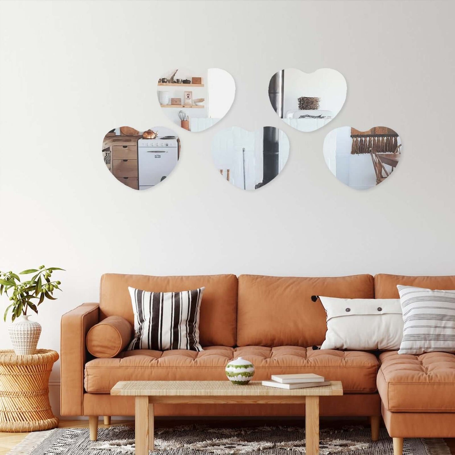 6 - Pack Hanging Wall Decor Heart Glass Mirror Table Centerpiece - Reflective Decorative Display 10" - NestOCart