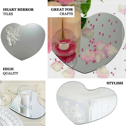 6 - Pack Hanging Wall Decor Heart Glass Mirror Table Centerpiece - Reflective Decorative Display 10" - NestOCart