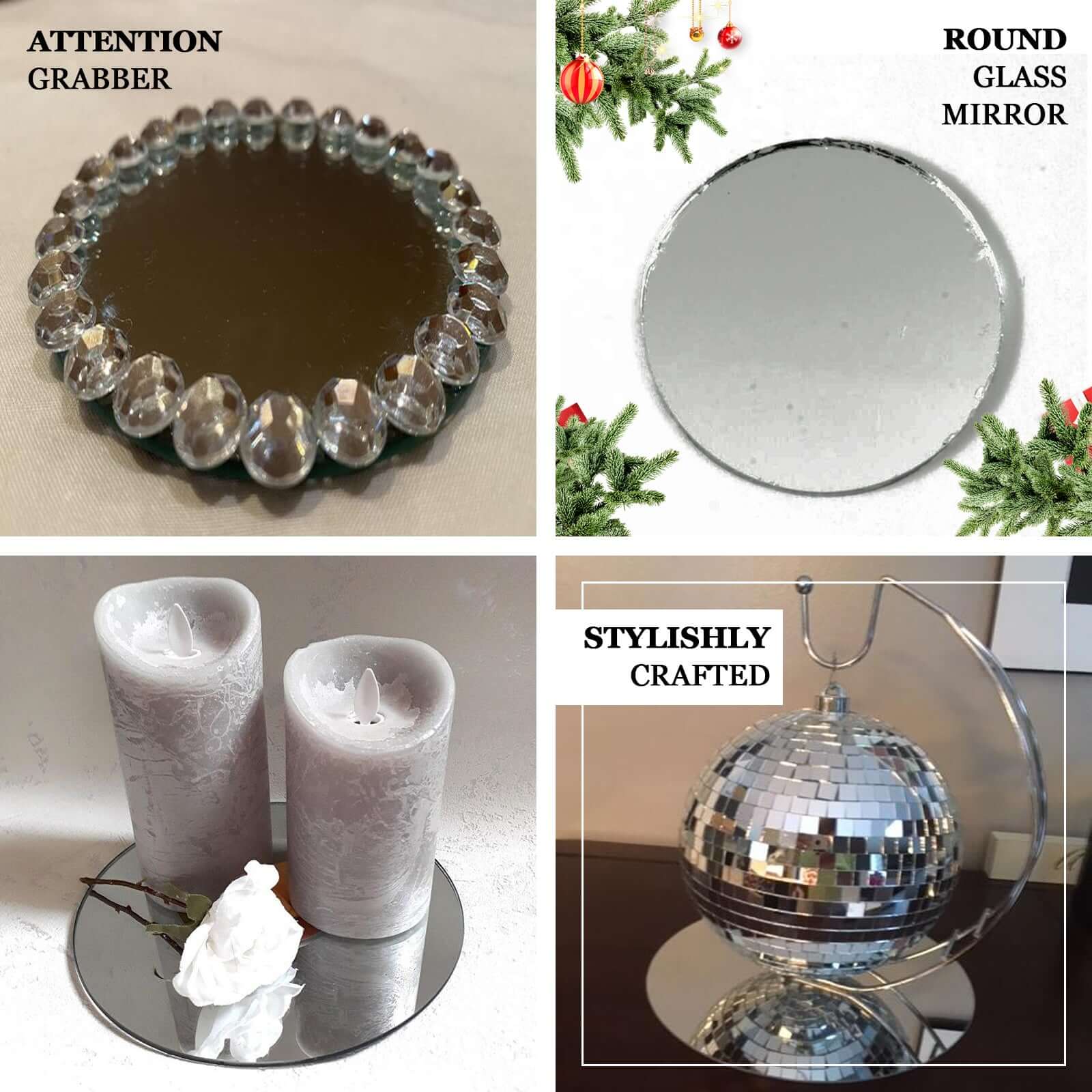 6 - Pack Hanging Wall Decor Round Glass Mirror Table Centerpiece - Decorative Reflective Display 8" - NestOCart