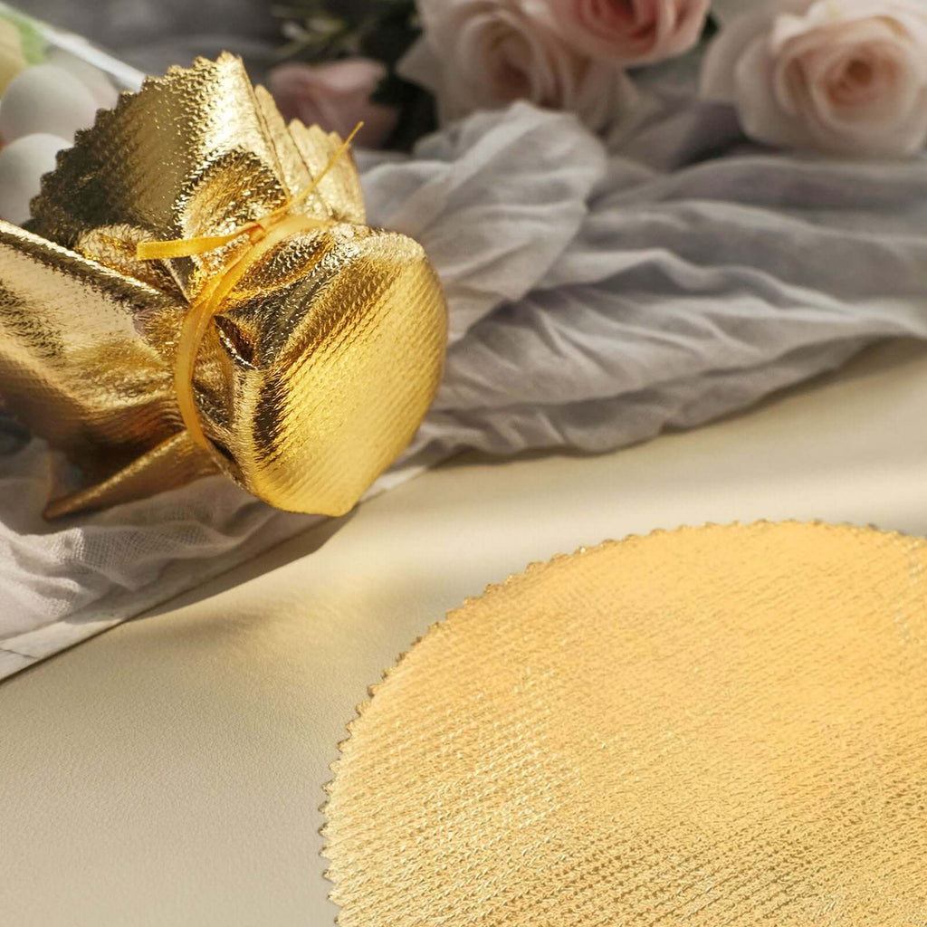 6 - Pack Jar Covers Metallic Gold Round Lame Fabric Design with Satin Tie String - DIY Party Favors & Craft Supplies 6" - Bell Racket Store