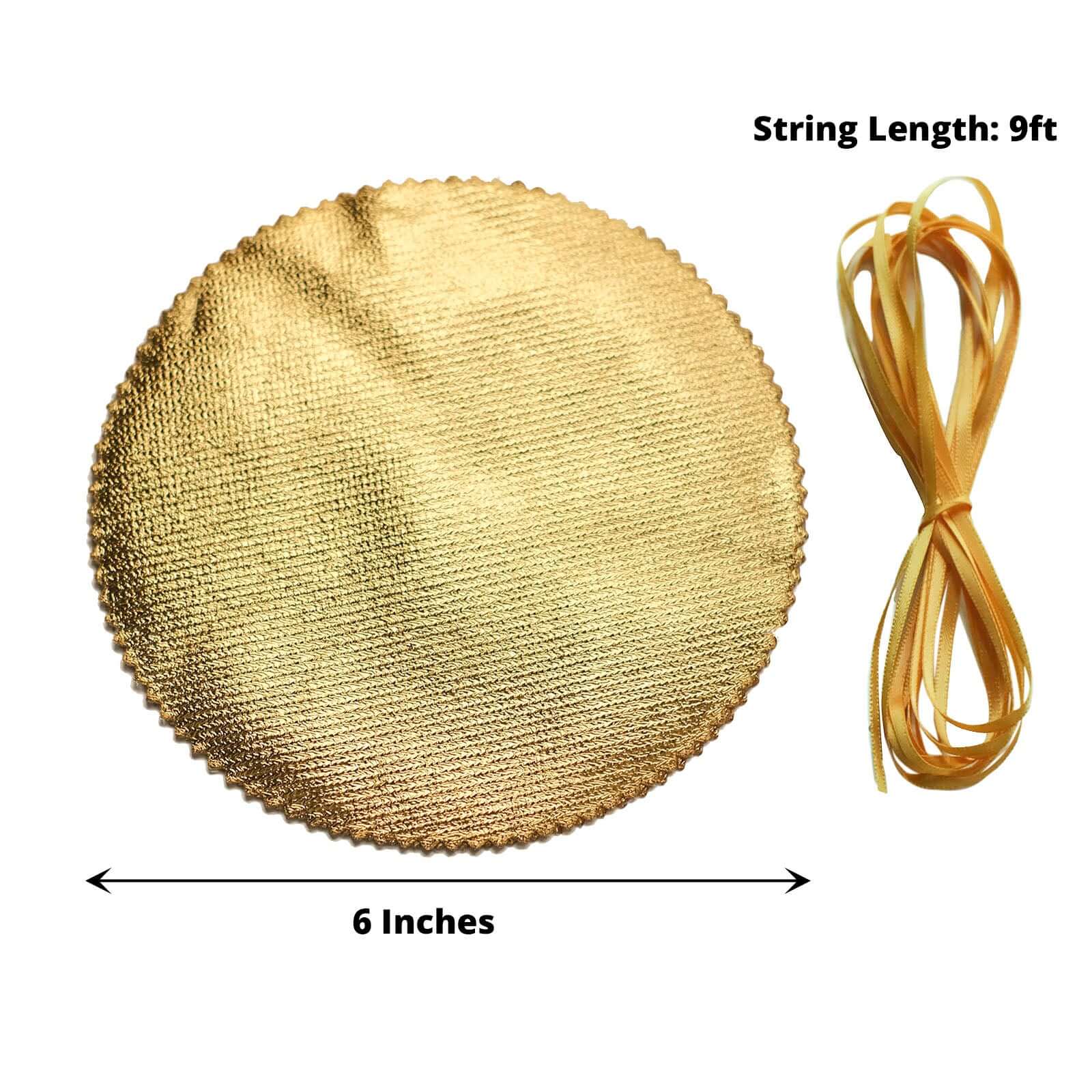 6 - Pack Jar Covers Metallic Gold Round Lame Fabric Design with Satin Tie String - DIY Party Favors & Craft Supplies 6" - Bell Racket Store