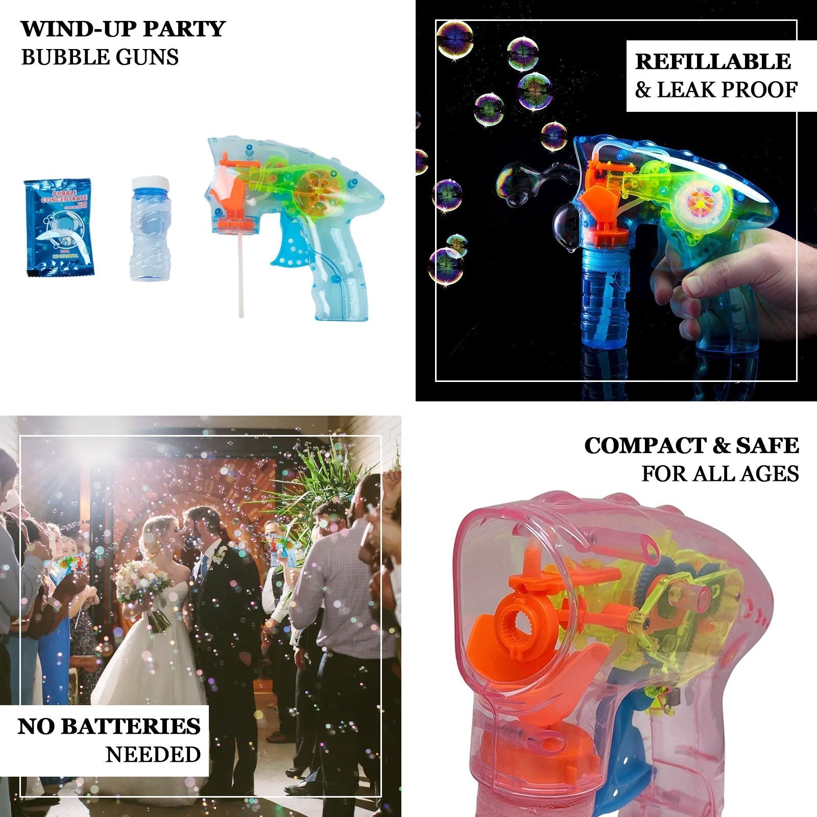 6 - Pack LED Bubble Guns Party Favor Bubbles with Solution & Refillable Bottles â€“ Fun Favors for Weddings, Kids Parties, No Batteries Required - Bell Racket Store