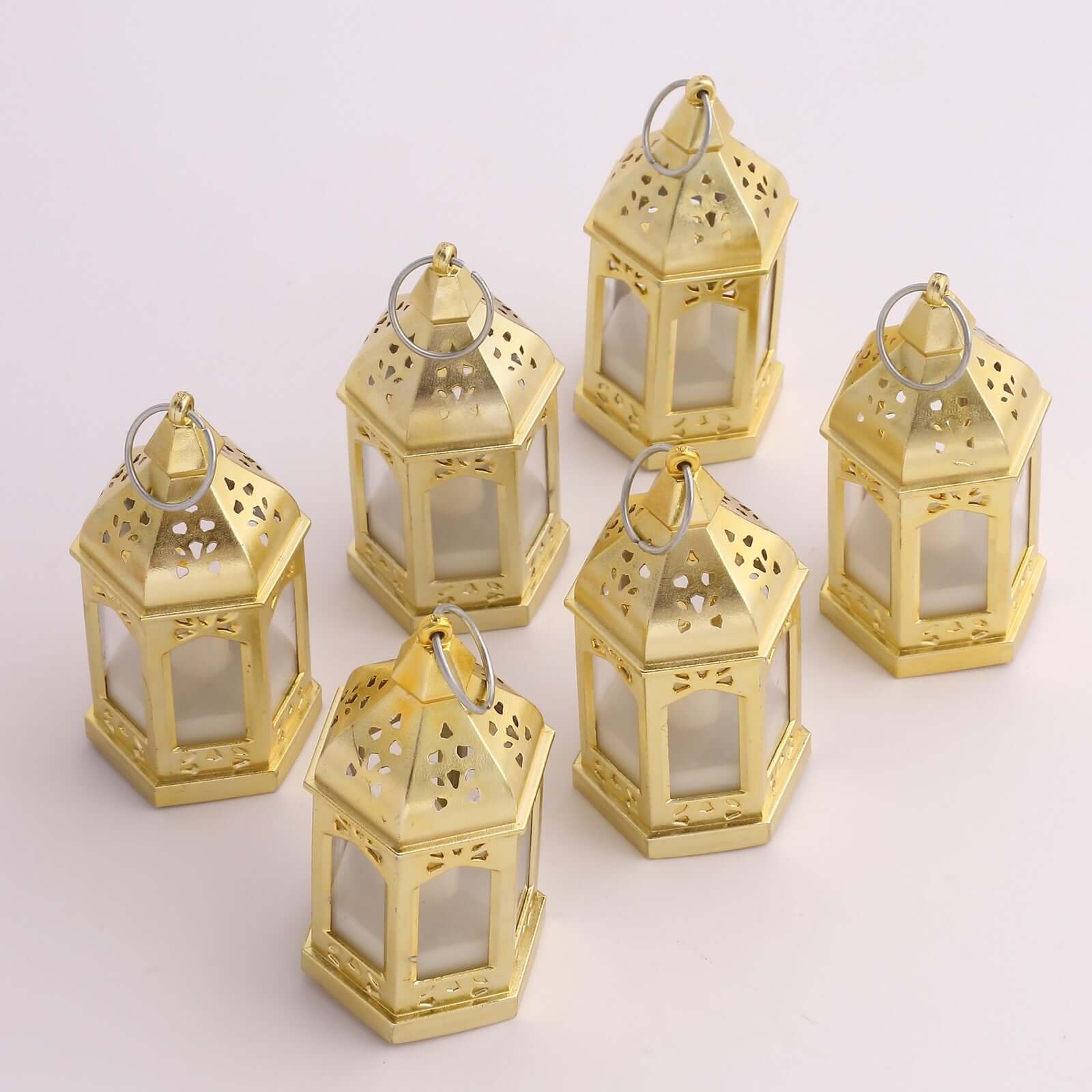 6 - Pack LED Tealights Warm White Moroccan Style Gold - Battery Operated Mini Lantern Candle Lamp Centerpieces 3.5" - Bell Racket Store