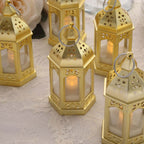 6 - Pack LED Tealights Warm White Moroccan Style Gold - Battery Operated Mini Lantern Candle Lamp Centerpieces 3.5" - Bell Racket Store