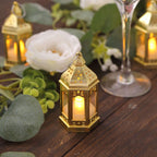 6 - Pack LED Tealights Warm White Moroccan Style Gold - Battery Operated Mini Lantern Candle Lamp Centerpieces 3.5" - Bell Racket Store