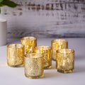 6-Pack Mercury Glass Candle Holders Gold Palm Leaf Design - Votive Tealight Holders for Events