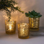 6-Pack Gold Glass Votive Tealight Holders - Stylish Primrose Design for Weddings & DÃ©cor