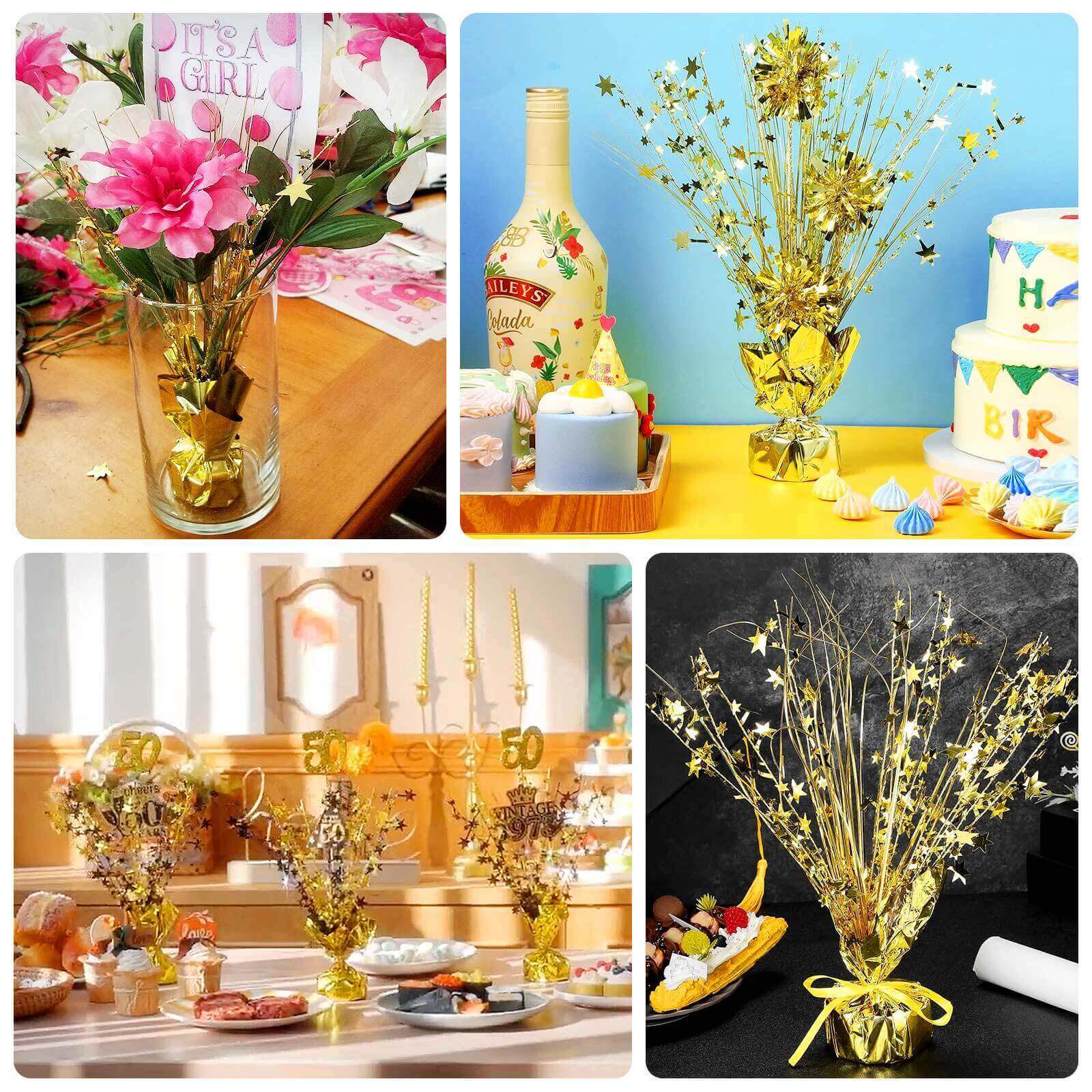6 - Pack Metallic Gold Star Foil Spray Centerpiece Table Decorations, Free - Standing Gleam 'N Burst Party Accessories Eye - Catching Design 13" - Bell Racket Store