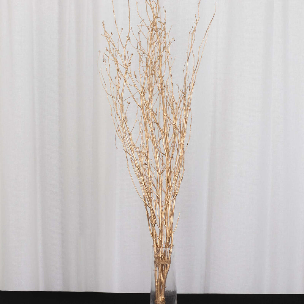 6 - Pack Natural Birch Tree Branches 46" Metallic Gold - Versatile Extra Long Decorative Dried Willow Twigs Sticks for Vase Centerpiece Wedding Decor - Bell Racket Store