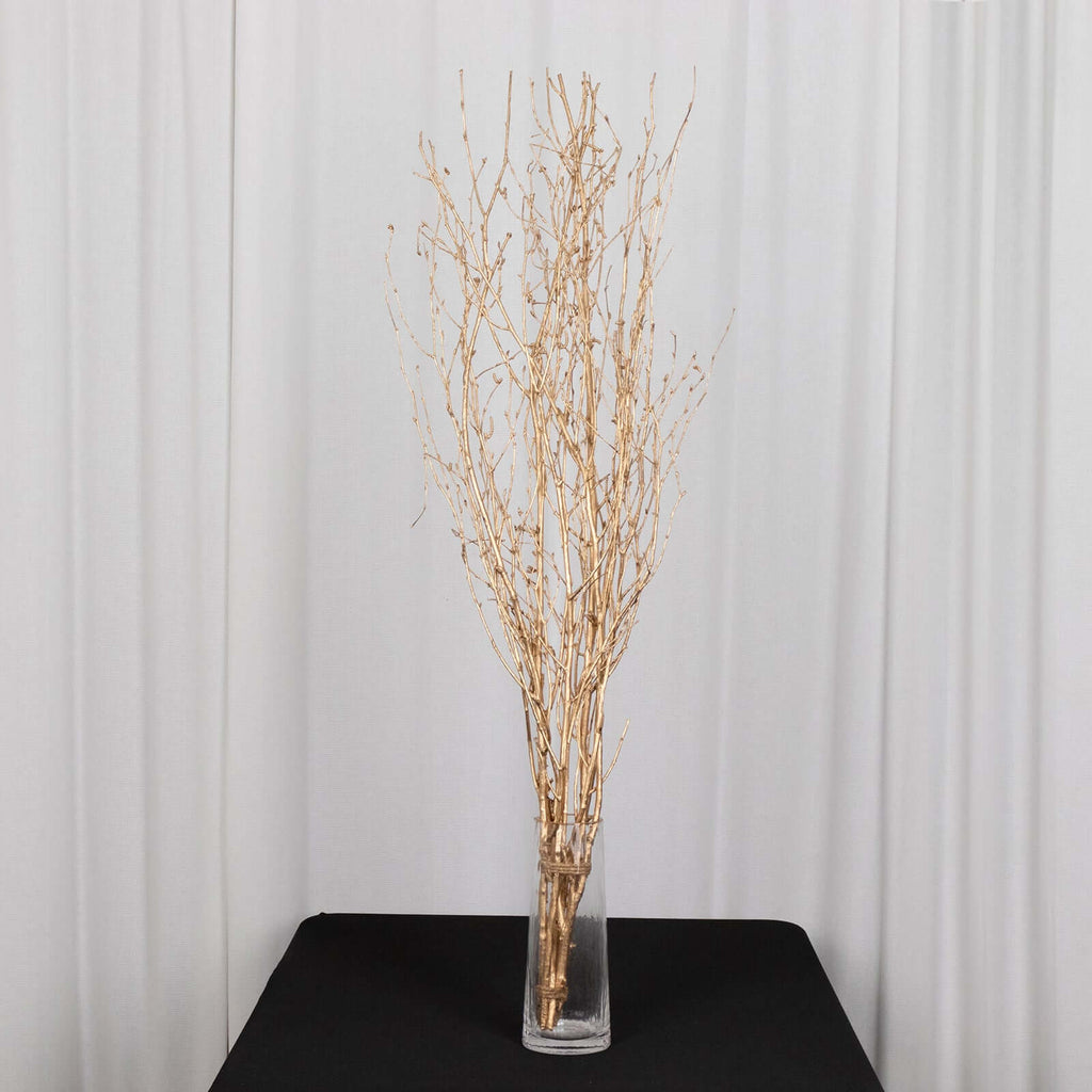 6 - Pack Natural Birch Tree Branches 46" Metallic Gold - Versatile Extra Long Decorative Dried Willow Twigs Sticks for Vase Centerpiece Wedding Decor - Bell Racket Store