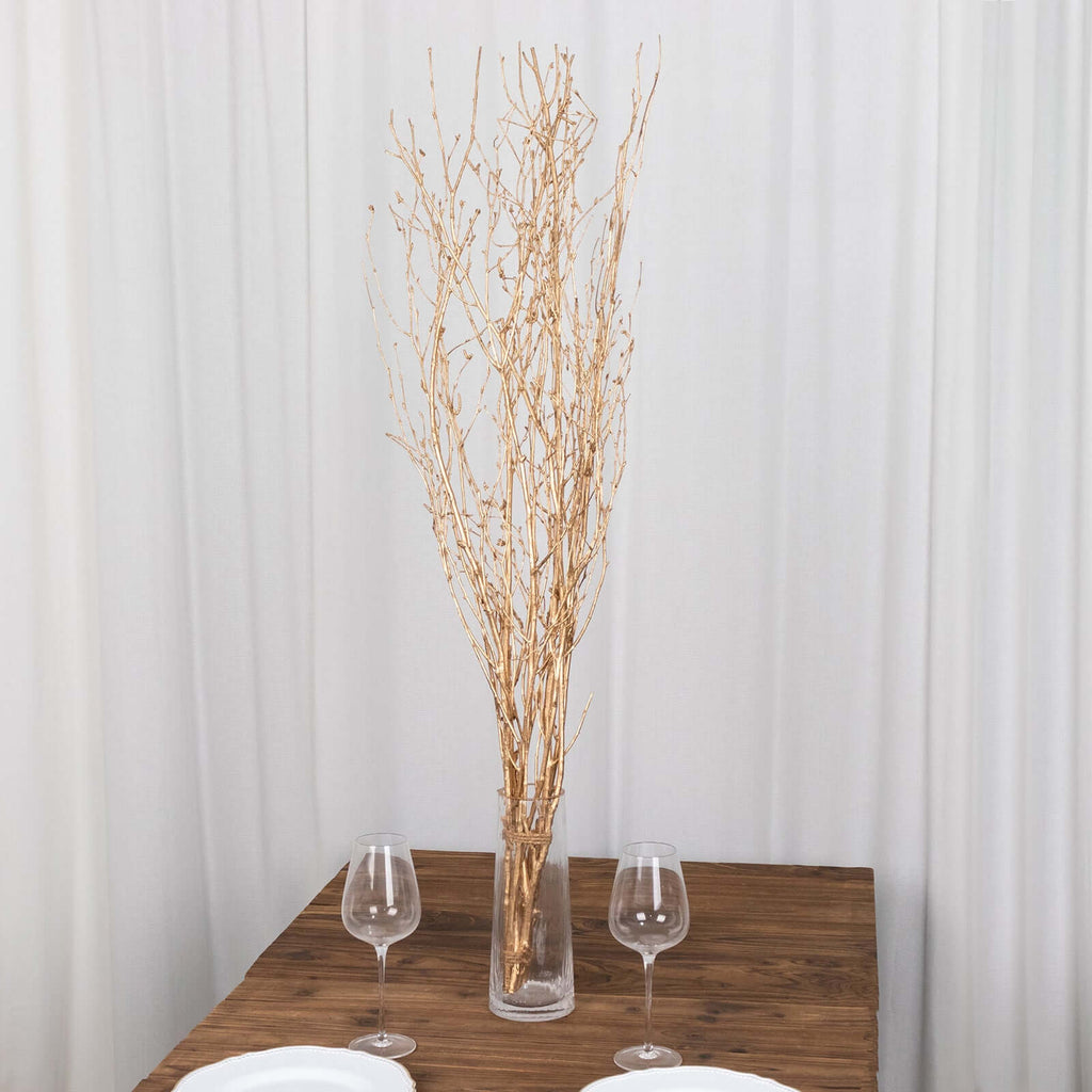 6 - Pack Natural Birch Tree Branches 46" Metallic Gold - Versatile Extra Long Decorative Dried Willow Twigs Sticks for Vase Centerpiece Wedding Decor - Bell Racket Store