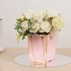 6 Pack Pink Gold Edge Paper Flower Gift Bags With Metal Chain Handles, Trapezoid Party Favor Tote Bags - 5"x6" - Bell Racket Store