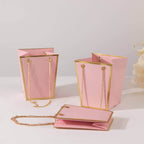 6 Pack Pink Gold Edge Paper Flower Gift Bags With Metal Chain Handles, Trapezoid Party Favor Tote Bags - 5"x6" - Bell Racket Store