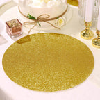 6-Pack Placemats Glitter Design Gold Sparkle Round - Non-Slip Decorative Dining Table Mats 13"