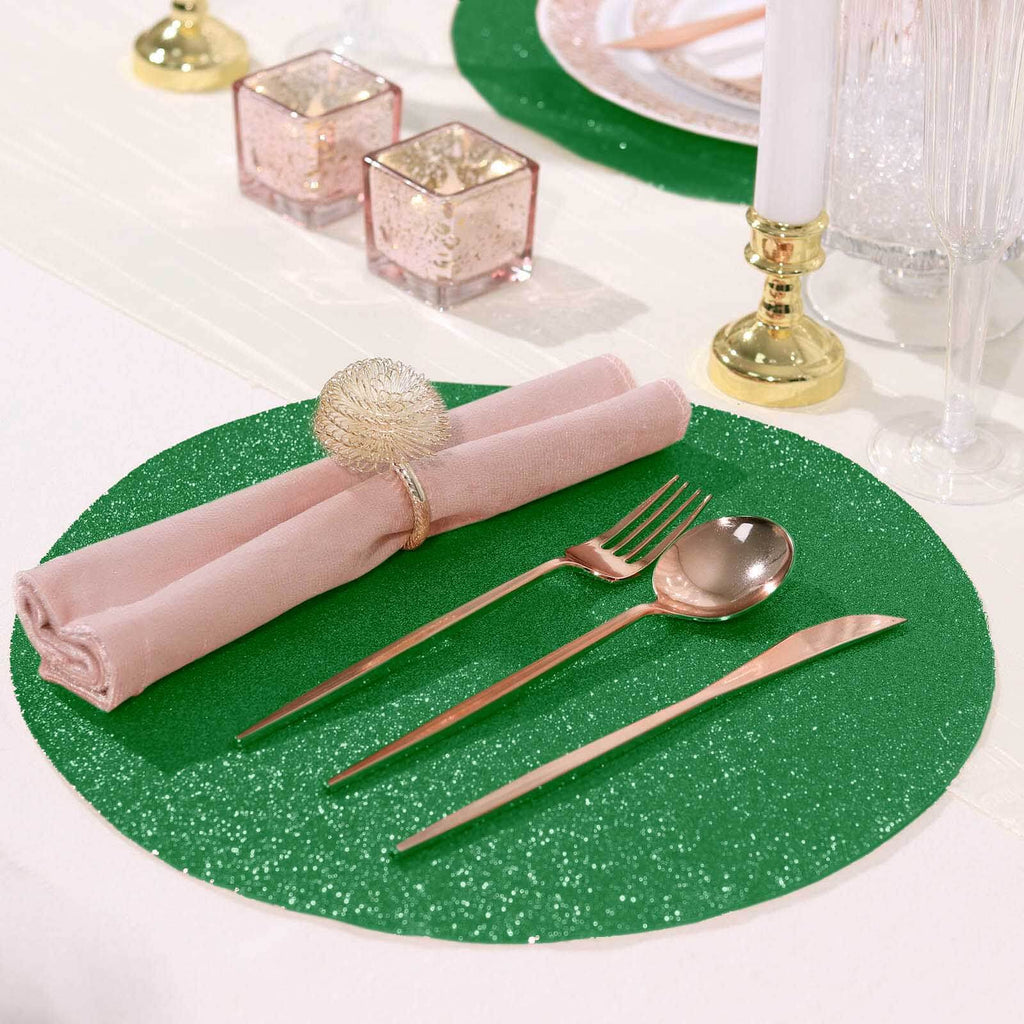 6-Pack Placemats Glitter Design Green Sparkle Round - Non-Slip Decorative Dining Table Mats 13"