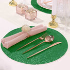 6-Pack Placemats Glitter Design Green Sparkle Round - Non-Slip Decorative Dining Table Mats 13"