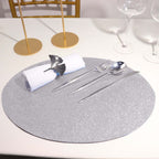 6-Pack Placemats Glitter Design Silver Sparkle Oval - Non-Slip Decorative Table Mats for Dining 12"x18"