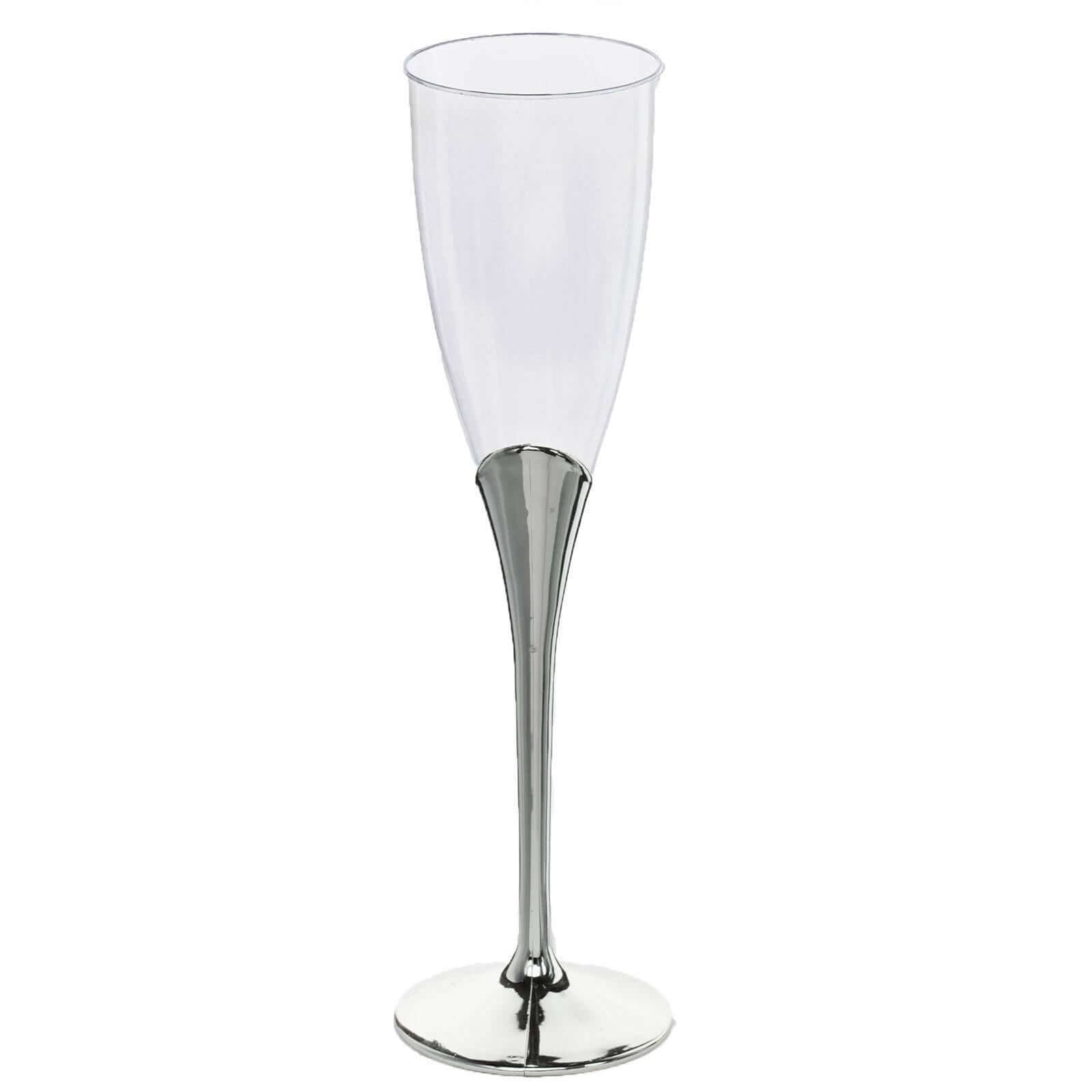 6 - Pack Plastic Champagne Flutes Clear/Silver - Stylish Disposable Glasses for Toasts 5oz - NestOCart